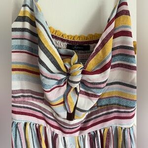 Midi Tie-Front Striped Summer Buttoned Dress